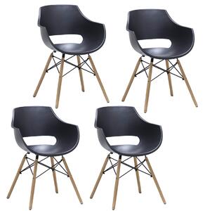 Set 4 scaune din plastic cu picioare de lemn Rockville Negru / Fag, l57xA58xH80 cm