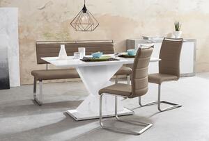 Set 2 scaune tapitate cu piele ecologica si picioare metalice, Pescara Capuccino / Crom, l42xA56xH102 cm