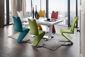 Set 2 scaune tapitate cu piele ecologica si picioare metalice, Amado Lime / Crom, l45xA62xH102 cm