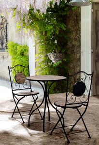 Set masa si 2 scaune Kansas, Otel Ceramica, Maro Negru, 38x38x92 cm