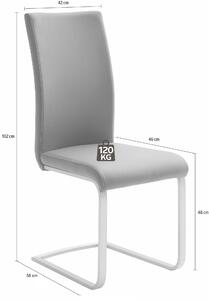 Set 4 scaune tapitate cu piele ecologica si picioare metalice, Paulo I Alb / Crom, l42xA58xH102 cm