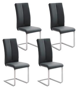 Set 4 scaune tapitate cu piele ecologica si picioare metalice, Paulo II Negru / Crom, l42xA61xH104 cm