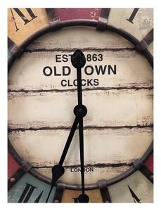 Ceas de perete XXL cu aplicatii din metal, analog, design VINTAGE - Old Town Clock, cifre romane, colorat, MCT 60.3021