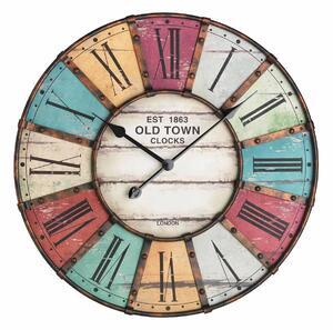 Ceas de perete XXL cu aplicatii din metal, analog, design VINTAGE - Old Town Clock, cifre romane, colorat, MCT 60.3021
