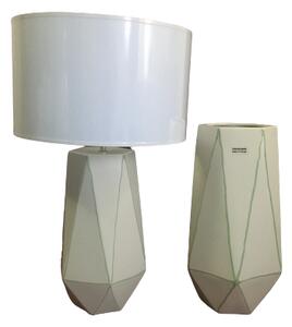 Set 1 lampa cu 1 vaza STRIPES, ceramica, alb verde, 40 34 cm