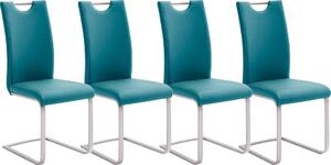 Set 4 scaune tapitate cu piele ecologica si picioare metalice, Paulo Griff Petrol / Crom, l42xA55xH103 cm