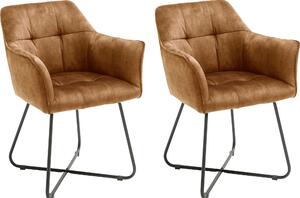 Set 2 scaune tapitate cu stofa si picioare metalice, Panama Mustariu / Negru, l60xA62xH82 cm