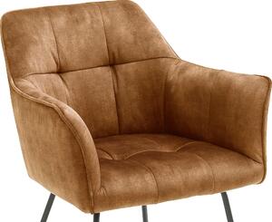 Set 2 scaune tapitate cu stofa si picioare metalice, Panama Mustariu / Negru, l60xA62xH82 cm