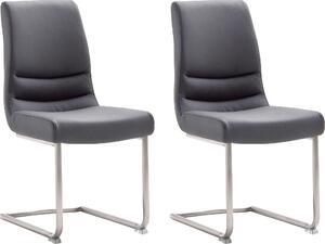Set 2 scaune tapitate cu piele si picioare metalice, Montera Swing Gri / Crom, l45xA63xH90 cm