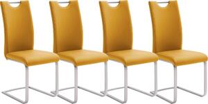Set 4 scaune tapitate cu piele ecologica si picioare metalice, Koeln Mustariu / Crom, l43xA57xH100 cm