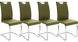 Set 4 scaune tapitate cu piele ecologica si picioare metalice, Koeln Verde Olive / Crom, l43xA57xH100 cm