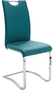 Set 4 scaune tapitate cu piele ecologica si picioare metalice, Koeln Petrol / Crom, l43xA57xH100 cm