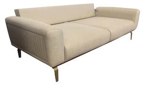Canapea tapitata cu piele ecologica, 3 locuri, cu functie sleep pentru 1 persoana, Carbon Bej, l226xA98xH83 cm
