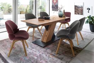 Set 2 scaune rotative tapitate cu stofa si picioare din lemn, Henderson Burgundy / Stejar, l52xA65xH85 cm