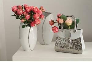 Vaza Handbag Flores, Ceramica, Alb Argintiu, 11x19x25 cm