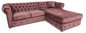 Canapea 2 locuri extensibila cu sezlong Chesterfield, roz, 245x85 175x68 cm