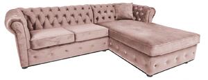Canapea 2 locuri extensibila cu sezlong Chesterfield, roz, 245x85 175x68 cm