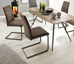 Set 4 scaune tapitate cu stofa si picioare metalice, Aosta Maro / Negru, l42xA59xH95 cm