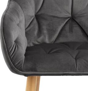 Set 2 scaune tapitate cu stofa si picioare din lemn Brooke Velvet Gri inchis / Stejar, l58xA57xH83 cm