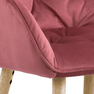 Set 2 scaune tapitate cu stofa si picioare din lemn Brooke Velvet Roz inchis / Stejar, l58xA57xH83 cm