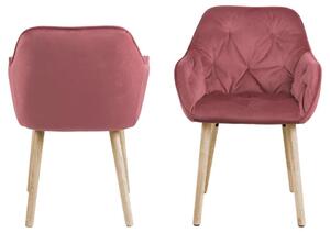Set 2 scaune tapitate cu stofa si picioare din lemn Brooke Velvet Roz inchis / Stejar, l58xA57xH83 cm
