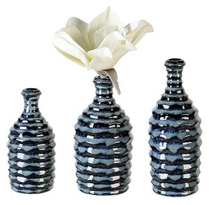 Set 3 vaze asortate Foggia albastru, ceramica glazurata, 17 cm