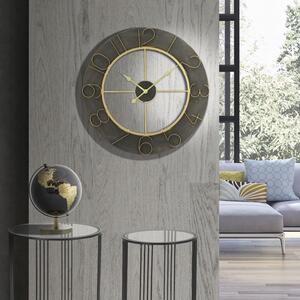 Ceas de perete, fier MDF, negru auriu, O 70X5 cm