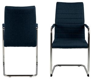 Set 2 scaune tapitate cu stofa si picioare metalice Gudrun Plus Albastru inchis / Crom, l52,5xA63,5xH95,5 cm