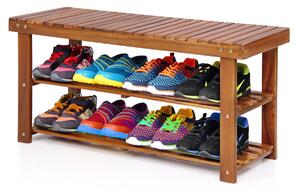 Suport pantofi cu 3 etajere, lemn salcam, 90 x 32 x 46 cm