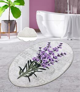Covor pentru baie Lavender, Oval, 80 x 100 cm, Antiderapant, Alb-Mov