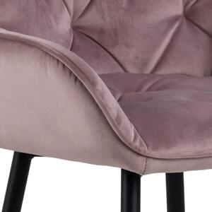 Set 2 scaune de bar tapitate cu stofa si picioare metalice, Brooke Velvet Roz deschis / Negru, l52xA53xH104 cm