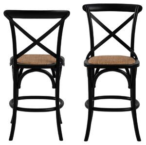 Set 2 scaune de bar din lemn de ulm, cu sezut din ratan Eileen Negru, l51xA55xH105 cm