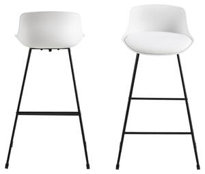 Set 2 scaune de bar din plastic, sezut tapitat cu piele ecologica si picioare metalice, Tina Alb / Negru, l43xA49xH94 cm