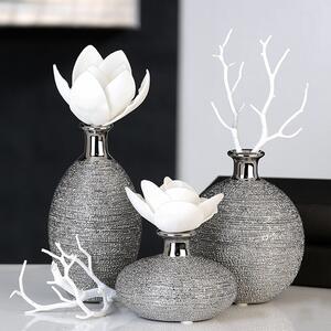 Set 3 vaze Miro ceramica glazurata, argintiu, 15x9 cm, 12x9 cm,8x9 cm