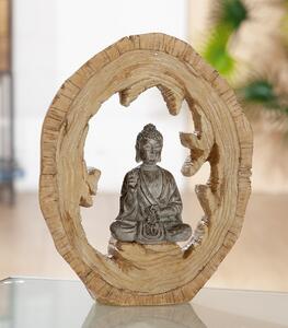 Decoratiune Buddha in Tree Trunk, rasina, maro gri, 16x20.5x5.5 cm