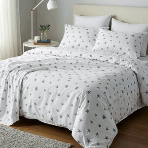 Lenjerie de pat matrimonial Premium Ranforce alba cu stele