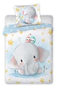 Lenjerie de pat copii 135x100 + 60x40 cm Elefant cu stele little blue stars elephant