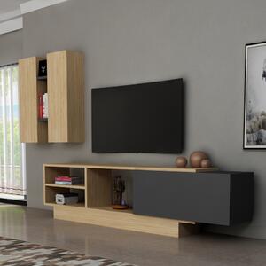 Set comoda tv cu corp suspendat Begonia Homs, 140 x 43.6 x 31.6 cm, stejar/gri