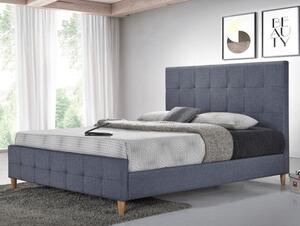 Pat tapitat dormitor 180x200 cm ,cu tablie matlasata, stofa gri,suport saltea inclus,Bortis Impex