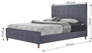 Pat tapitat dormitor ,cu tablie matlasata, stofa gri, 160x200 cm,suport saltea inclus,Bortis Impex