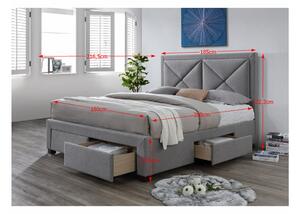 Pat dormitor tapitat ,de lux, stofa gri ,180 x 200 cm ,cu 4 sertare,suport saltea inclus,Bortis