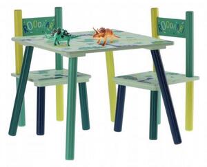 Set mobilier copii, model dinozaur, albastru si verde, lemn + MDF, 50x50x42 cm, Chomik