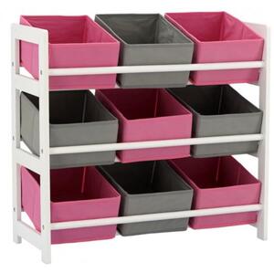 Raft depozitare, biblioteca, pentru copii, roz si gri, 9 rafturi, 65x28x60 cm, Chomik