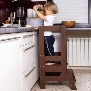 Inaltator multifunctional ajutor de bucatarie pentru copii, ajustabil, lemn, maro, 39x52x90 cm, Springos