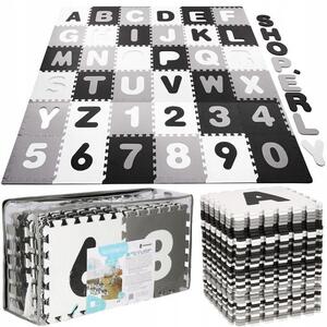 Covor spuma ptr copii, EVA gri cu negru, model alfabet si numere, 172x172x1cm, Springos
