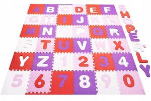 Covor spuma ptr copii, EVA roz cu mov, model alfabet si numere, 172x172x1cm, Springos