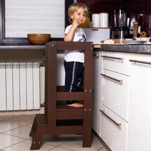 Inaltator multifunctional ajutor de bucatarie pentru copii, ajustabil, lemn, maro, 39x52x90 cm, Springos