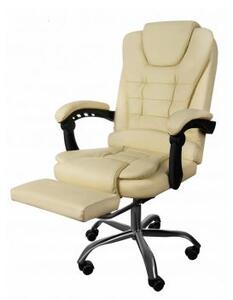 Scaun de birou, cu suport pentru picioare, rotativ, piele ecologica, crem, 65x102/110 cm