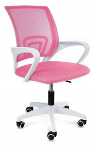 Scaun de birou, rotativ, cu plasa, cotiere, alb si roz, 54x54x95 cm