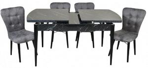 Set masa extensibila cu 4 scaune tapitate maro Homs marmorat negru 170 x 80 cm